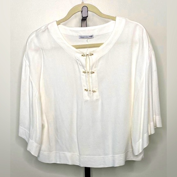 Zara Tops - Zara women blouse cream loose with pearls details